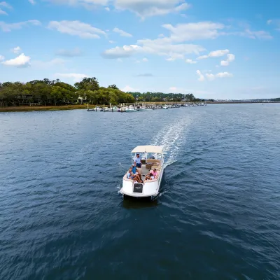 a small boat in a body of water