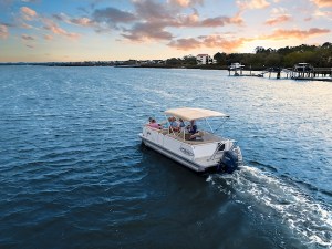 a small boat in a body of water