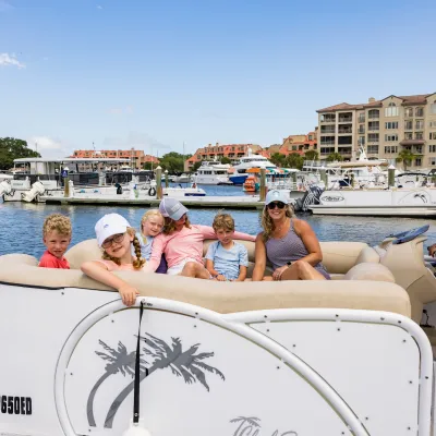 Family on a pontoon