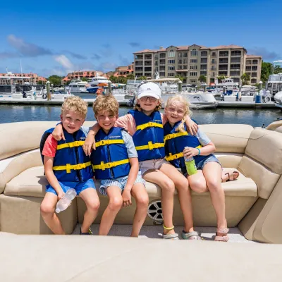 Kids enjoying a day on the pontoon