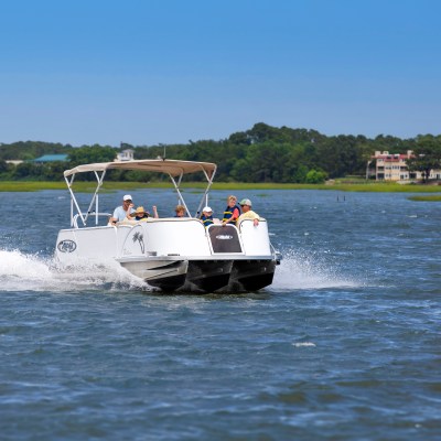 Family on a pontoon