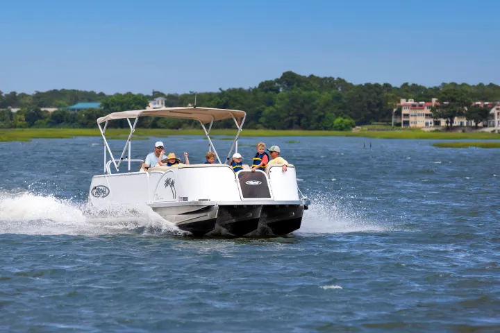 Family on a pontoon