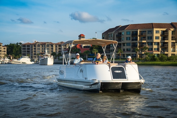 pontoon boat in the marina