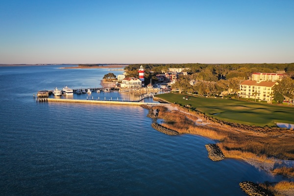 Aerial View of Harbour Town and lighthouse on Hilton Head Island South Carolina